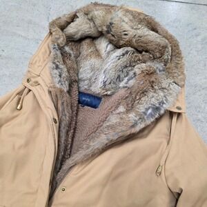 Ships Women's Fur Lined Hooded Parka‎ Coat Tan Warm Winter